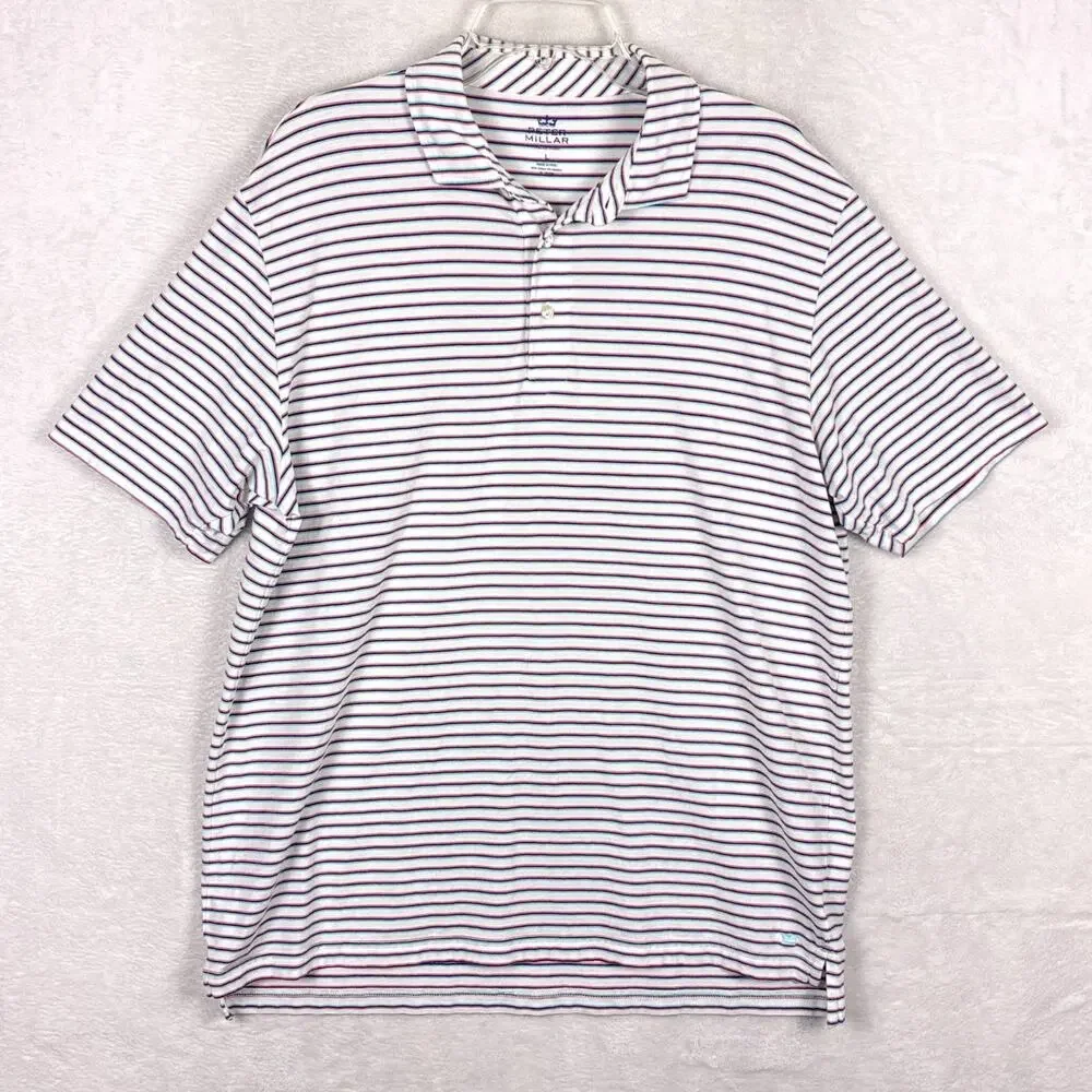 Peter Millar Polo Shirt Men L Blue Black Red 3D Striped Seaside Wash Performance